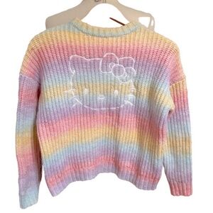 Forever 21 Rainbow Pastel Crew Neck Hello Kitty Pullover Knit Sweater Small EUC